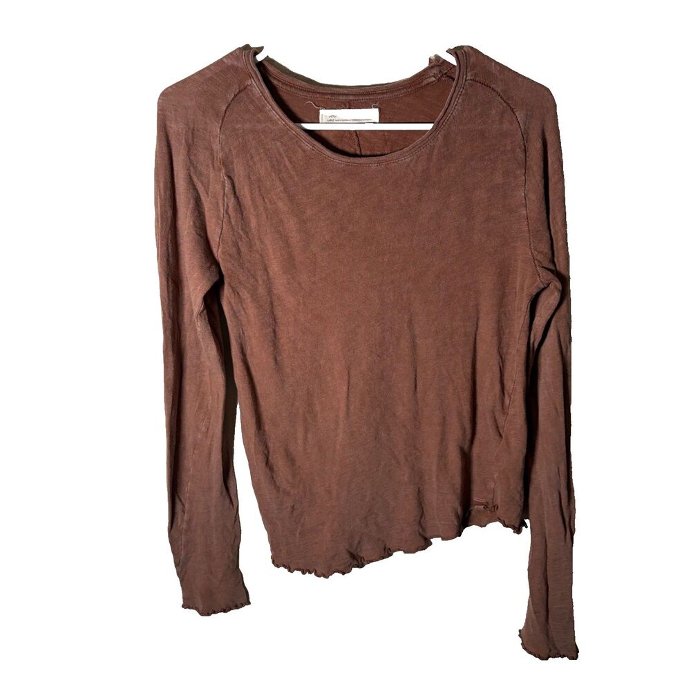 We The Free People T-Shirt Women's Large Brown Round Neck Long Sleeve Top